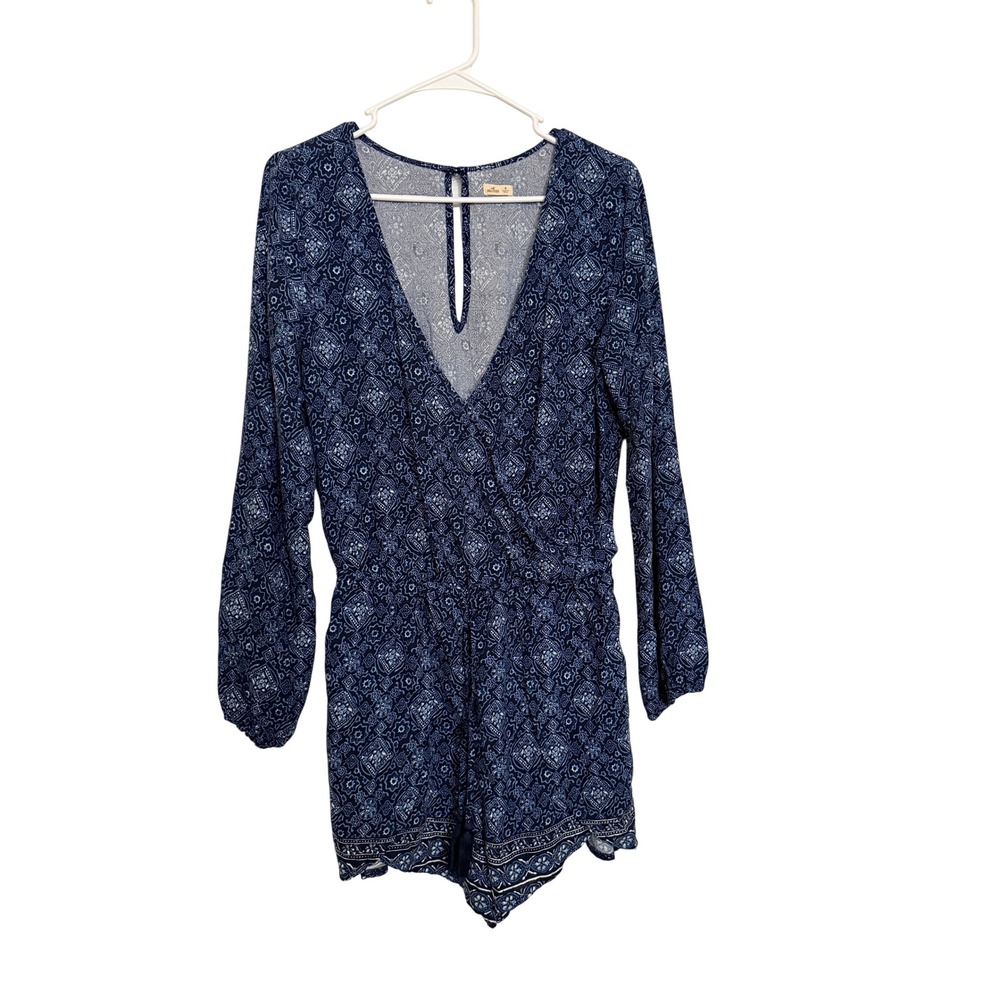 Hollister Women Romper Blue Medallion Print Wrap Front Medium